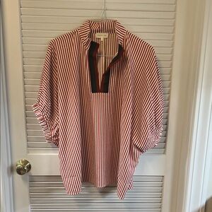 Entro Red and White Striped Shirt with gorgeous Trim XL